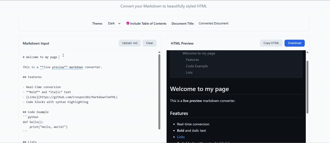 Markdown To HTML Converter